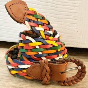 Capezio Argentina VTG 90s Braided Leather Belt Colorful Boho Small Medium 36”